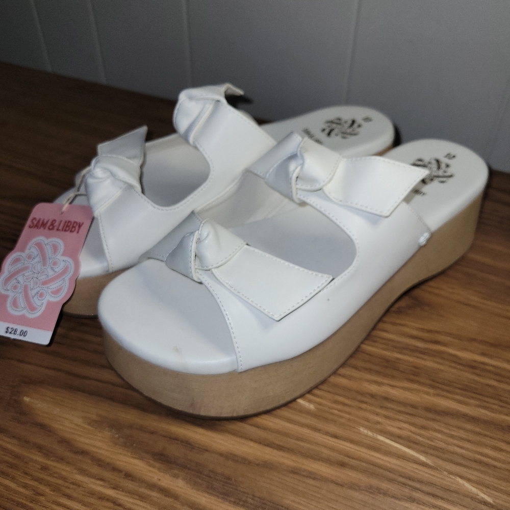 Faux Leather Chunky Platform Sandals White Double Bow Womens Size 10